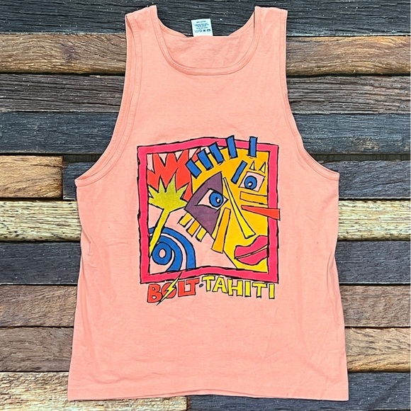 Vintage 80s Single Stitch Tahiti Island Vacation 1980s Tourism Travel Tank Top - Picture 1 of 4